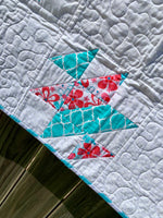 White & Turquoise Aztec Baby or Toddler Quilt