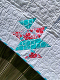 White & Turquoise Aztec Baby or Toddler Quilt