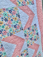 Pink Chevron Flowers Throw Quilt