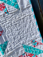 White & Turquoise Aztec Baby or Toddler Quilt