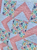 Pink Chevron Flowers Throw Quilt