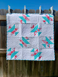 White & Turquoise Aztec Baby or Toddler Quilt