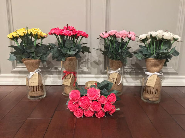 Dozen Long Stemmed Hand-made Wood Flowers - Custom Order