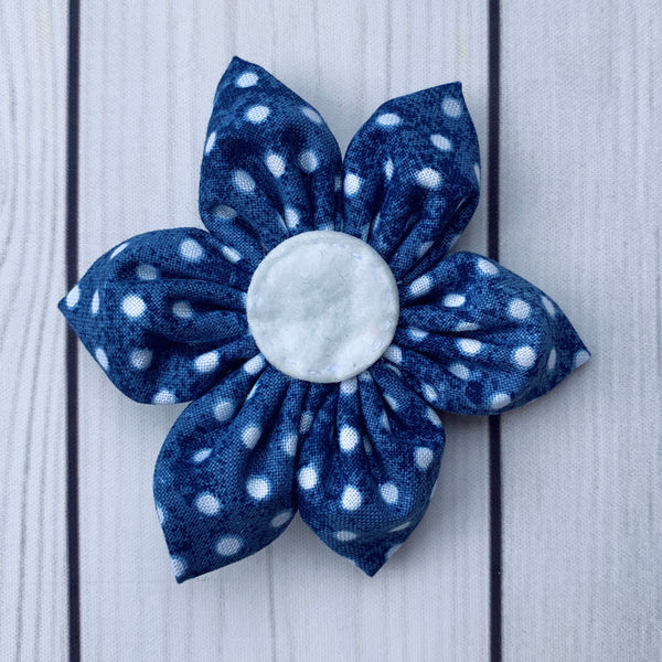 Handmade Flower - Navy Swiss Dots