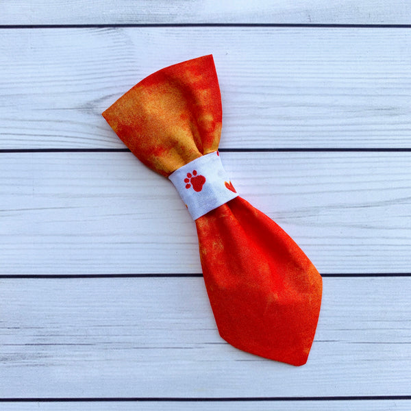 Small Pet Tie - Orange Batik Paw Prints