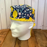 Handmade Buttoned Scrub Caps - Lemon Floral