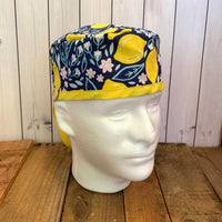 Handmade Buttoned Scrub Caps - Lemon Floral