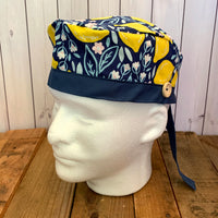 Handmade Buttoned Scrub Caps - Lemon Floral