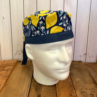 Handmade Buttoned Scrub Caps - Lemon Floral