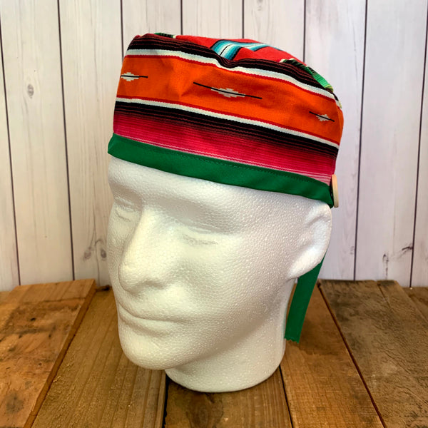 Handmade Buttoned Scrub Caps - Orange Serape