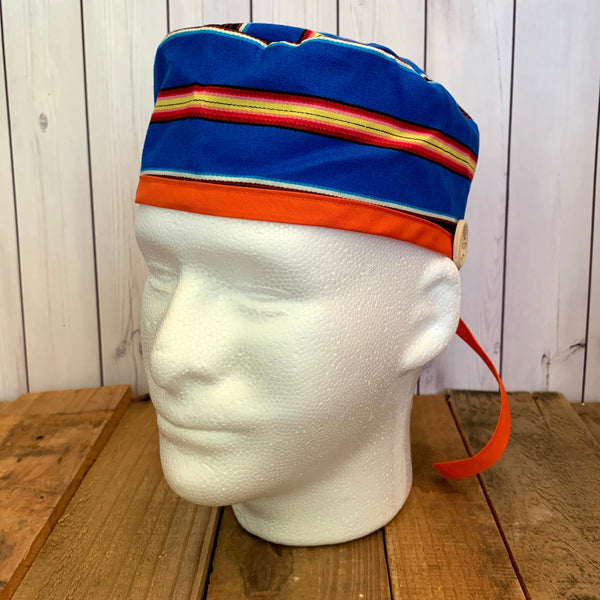 Handmade Buttoned Scrub Caps - Blue Serape