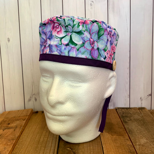 Handmade Buttoned Scrub Caps - Succulents