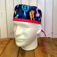 Handmade Buttoned Scrub Caps - Navy Balloon Animals