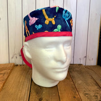 Handmade Buttoned Scrub Caps - Navy Balloon Animals