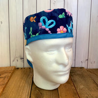 Handmade Buttoned Scrub Caps - Navy Balloon Animals