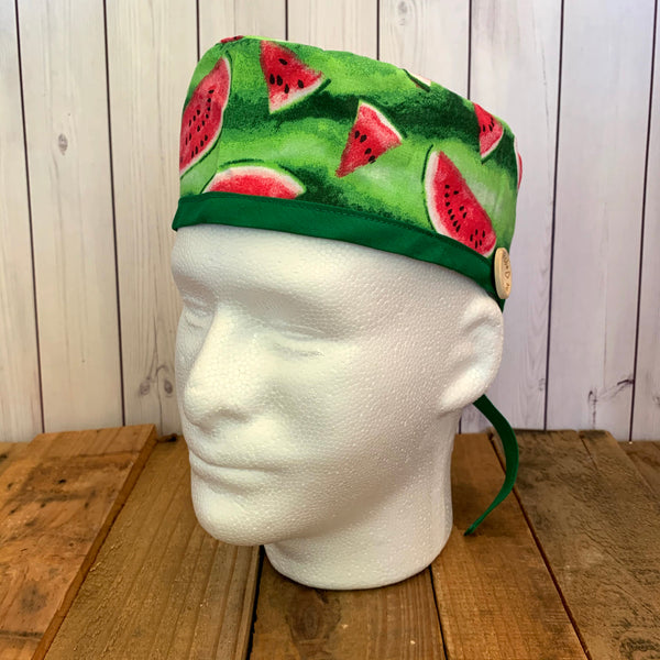 Handmade Buttoned Scrub Caps - Watermelon Slices