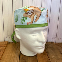 Handmade Buttoned Scrub Caps - Tropical Sloths