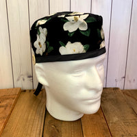 Handmade Buttoned Scrub Caps - Magnolias