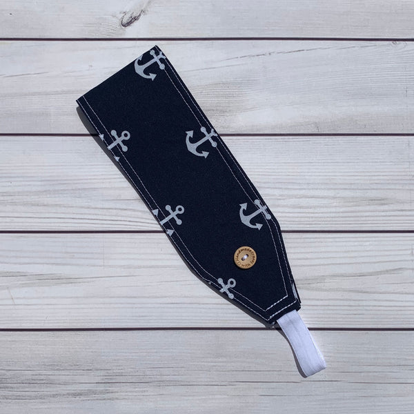 Handmade Buttoned Headbands - Navy Anchors