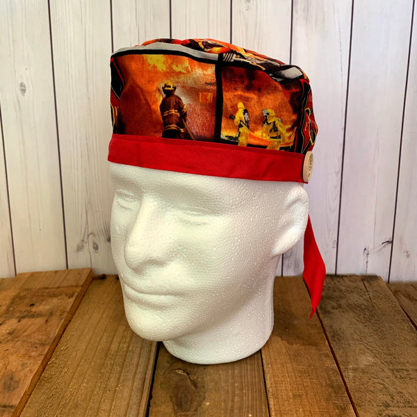 Handmade Buttoned Scrub Caps - Fighting Fires Firefighter