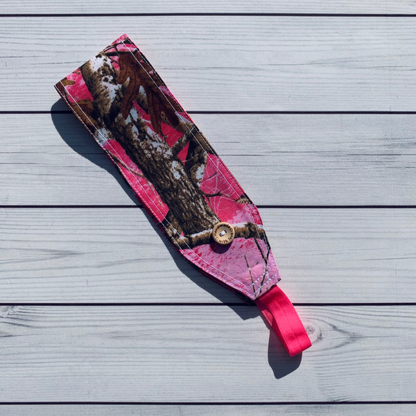 Handmade Buttoned Headbands - Bright Pink Camo