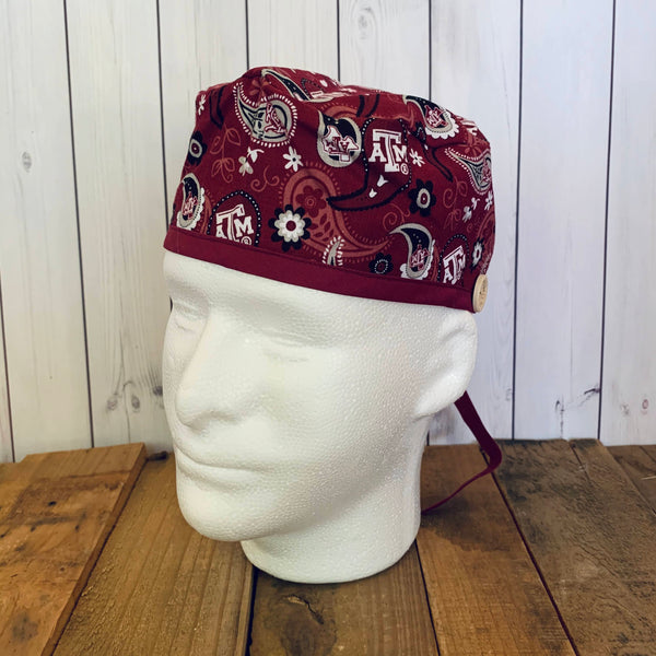 Handmade Buttoned Scrub Caps - Aggie Paisley