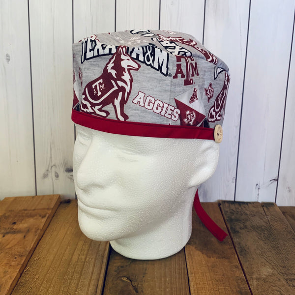 Handmade Buttoned Scrub Caps - Aggie Mascot Gray