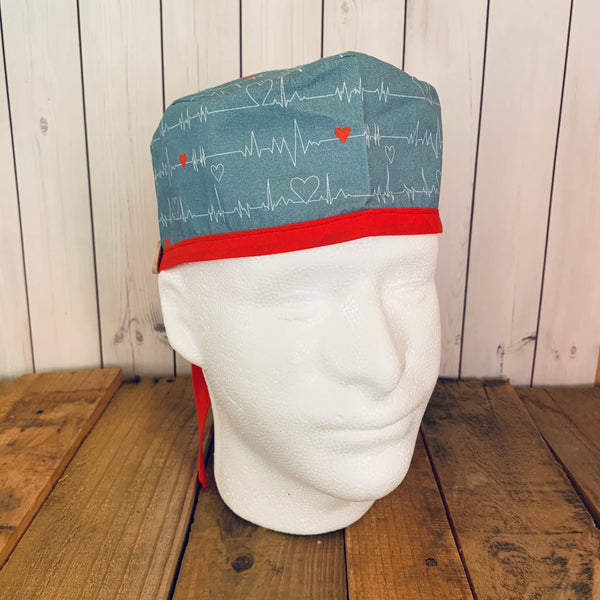 Handmade Buttoned Scrub Caps - Heart Throb