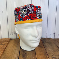 Handmade Buttoned Scrub Caps - Sugar Skull Red