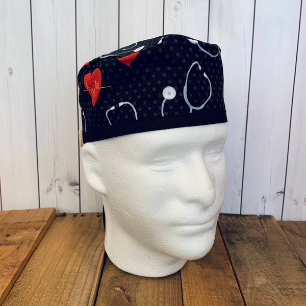 Handmade Buttoned Scrub Caps - EKG Heart