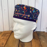 Handmade Buttoned Scrub Caps - Purple Stethoscope Flowers