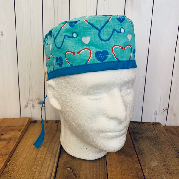 Handmade Buttoned Scrub Caps - Stethoscope EKG