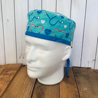 Handmade Buttoned Scrub Caps - Stethoscope EKG