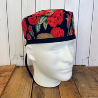 Handmade Buttoned Scrub Caps - Skulls & Roses