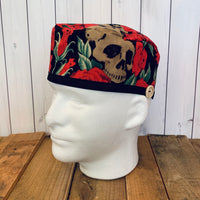 Handmade Buttoned Scrub Caps - Skulls & Roses