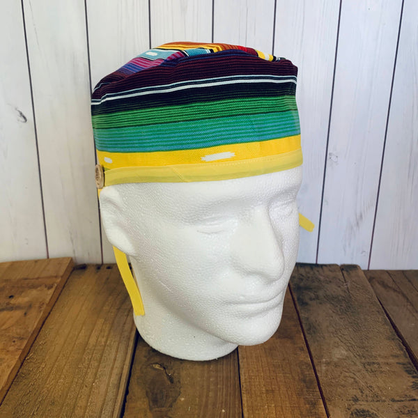 Handmade Buttoned Scrub Caps - Yellow Serape