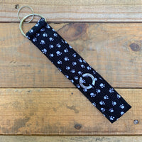 Handmade Wristlet Keychain - Black with White Paw Prints