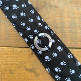 Handmade Wristlet Keychain - Black with White Paw Prints