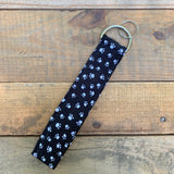Handmade Wristlet Keychain - Black with White Paw Prints