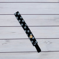 Handmade Buttoned Headbands - Black with White Paw Prints