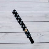 Handmade Buttoned Headbands - Black with White Paw Prints