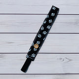 Handmade Buttoned Headbands - Black with White Paw Prints