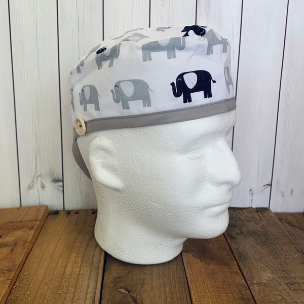 Handmade Buttoned Scrub Caps - Elephants