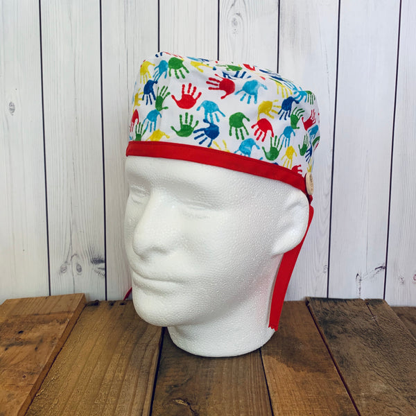 Handmade Buttoned Scrub Caps - Autism Awareness Hands