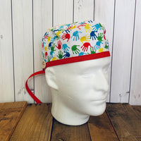 Handmade Buttoned Scrub Caps - Autism Awareness Hands