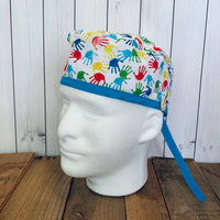Handmade Buttoned Scrub Caps - Autism Awareness Hands