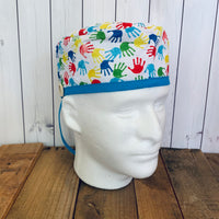 Handmade Buttoned Scrub Caps - Autism Awareness Hands