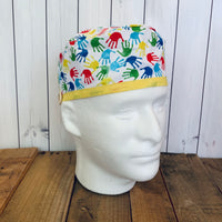 Handmade Buttoned Scrub Caps - Autism Awareness Hands