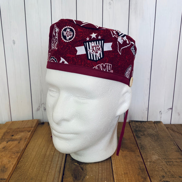 Handmade Buttoned Scrub Caps - Aggie Football