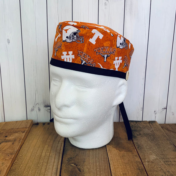 Handmade Buttoned Scrub Caps - University of Texas Longhorn Mascot